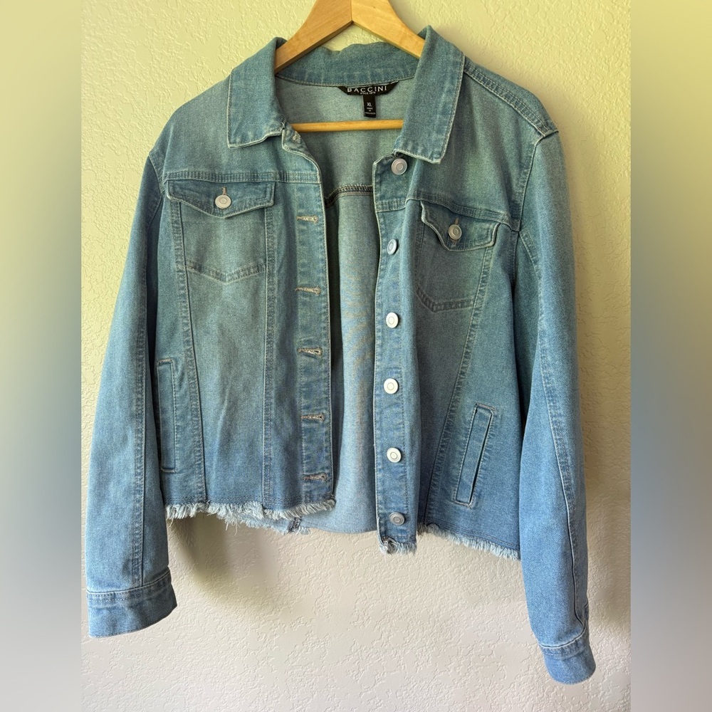 Baccini Light Blue Distressed Hem Denim Jean Jacket
